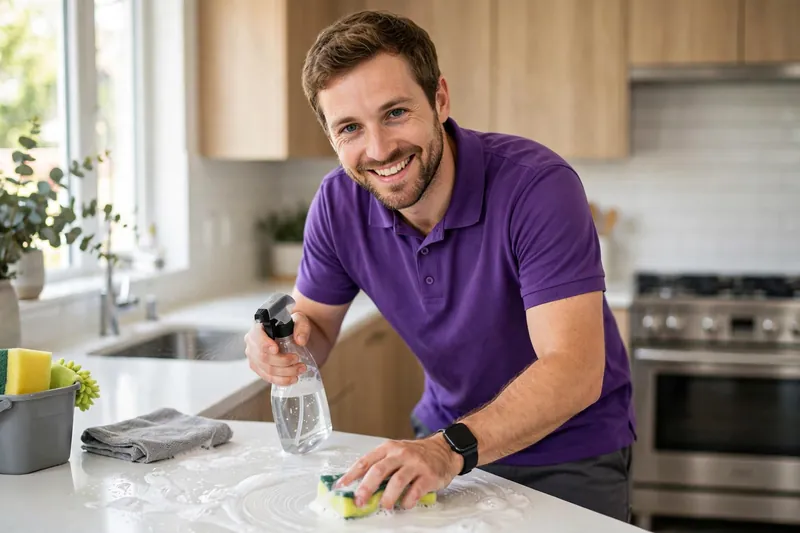 Deep cleaning a sparkling kitchen countertop in Arlington